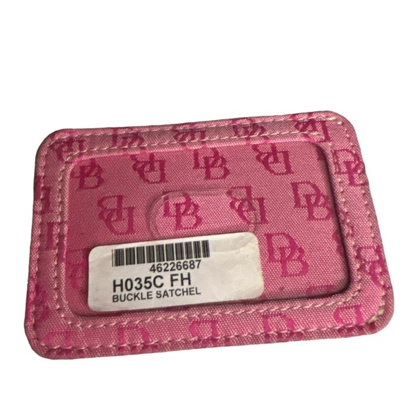 Dooney & Bourke Set DB Logo Canvas Leather w/Pouche and Card Holder Pink (3) - Picture 11 of 16
